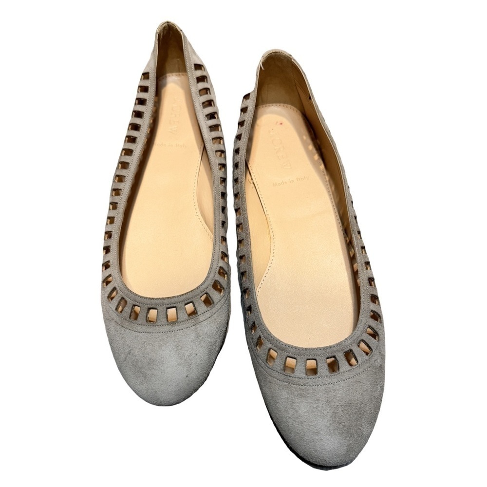 J. Crew Light Tan Laser Cut MicroSuede Leather Flats Size 9 1/2